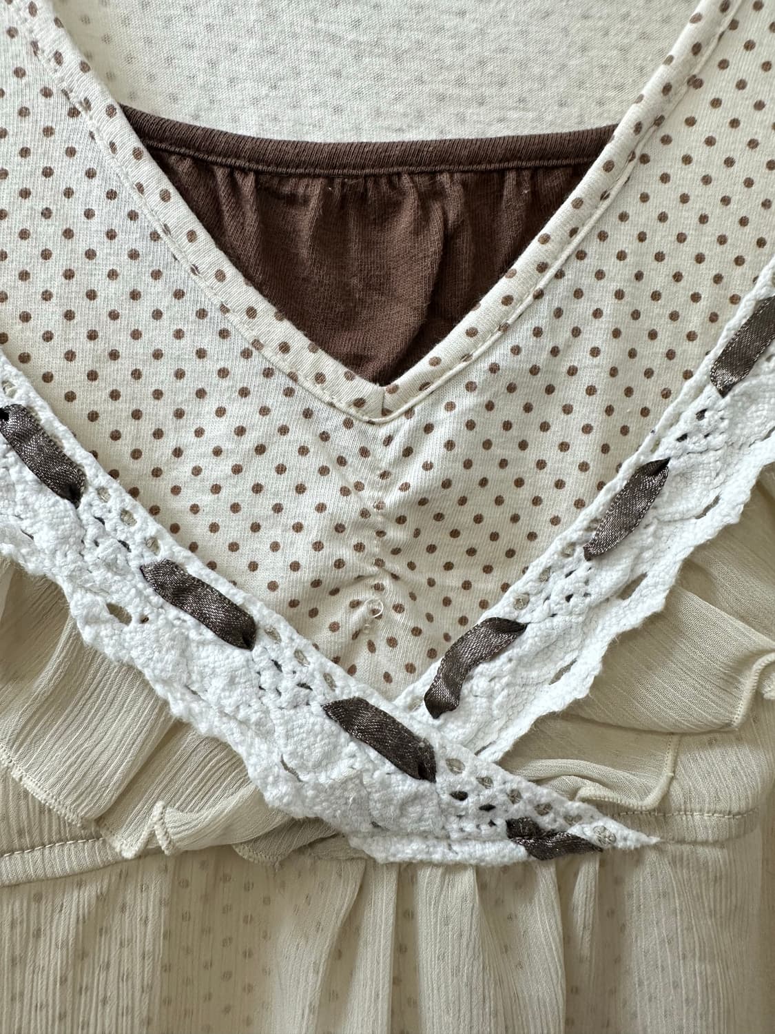 일본빈티지 도트 레이스 레이어드 프릴 페어리 슬리브리스 탑 상품이미지6