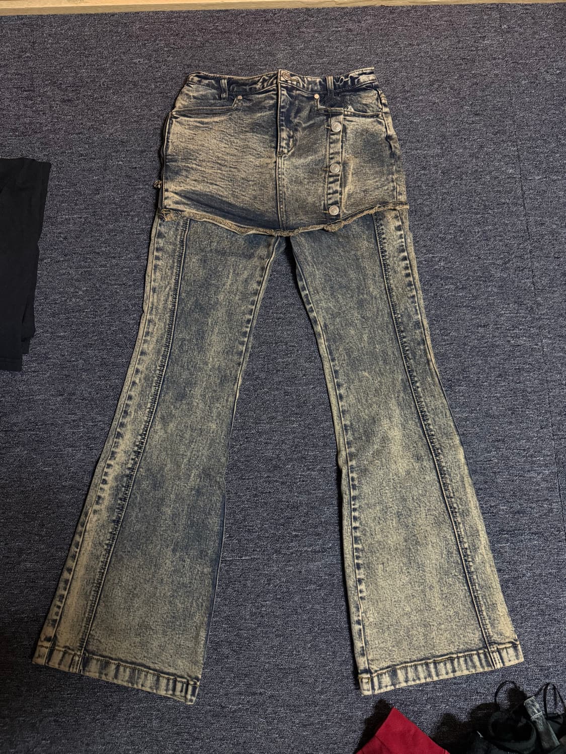 유즈 YUSE 스커트 레이어드 부츠컷 데님 팬츠 상품이미지3