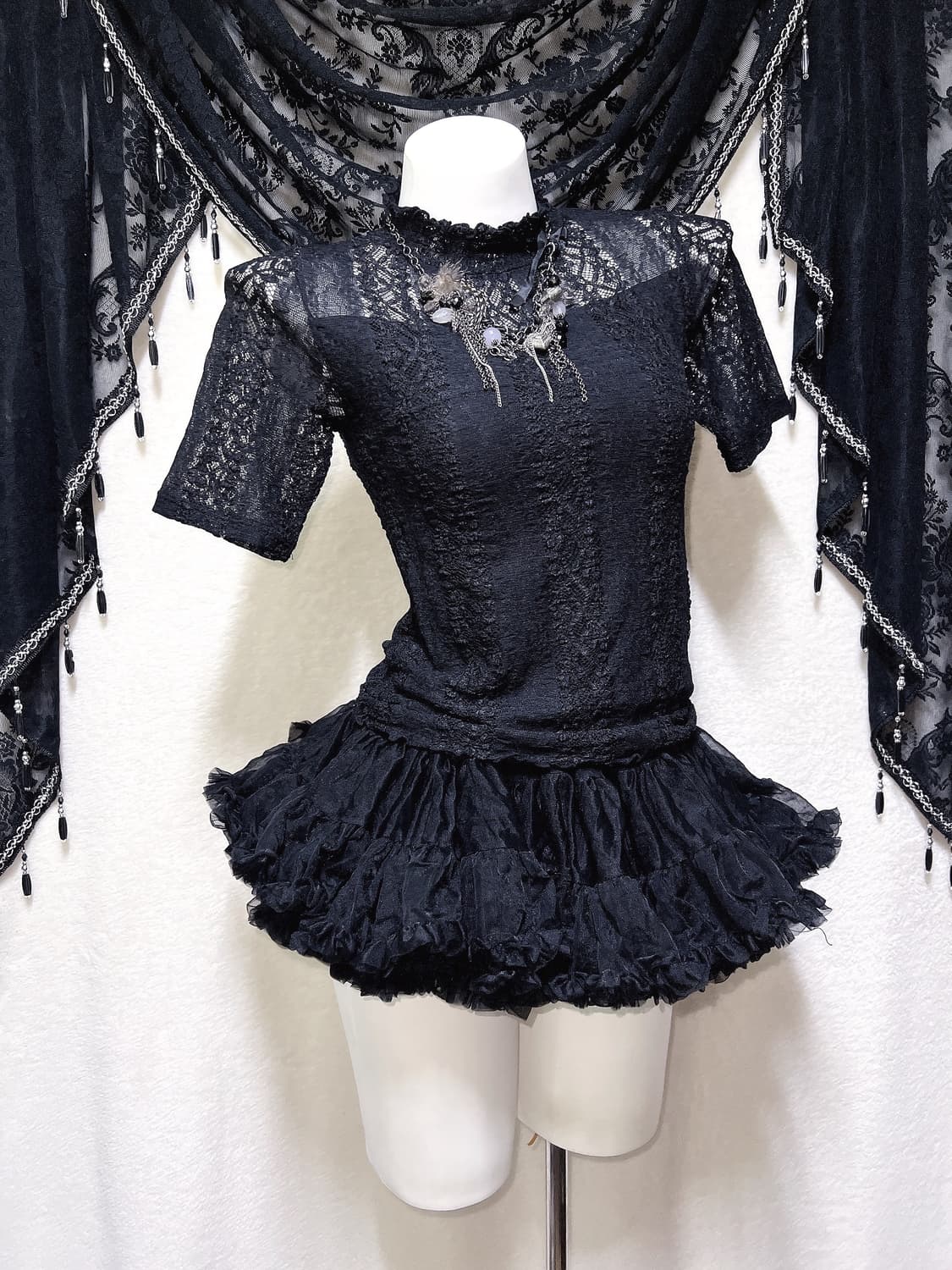 로맨틱고딕 고스로리 펑크 레이스 시스루 반팔탑 오네갸루 아게하 미사 세라 상품이미지1