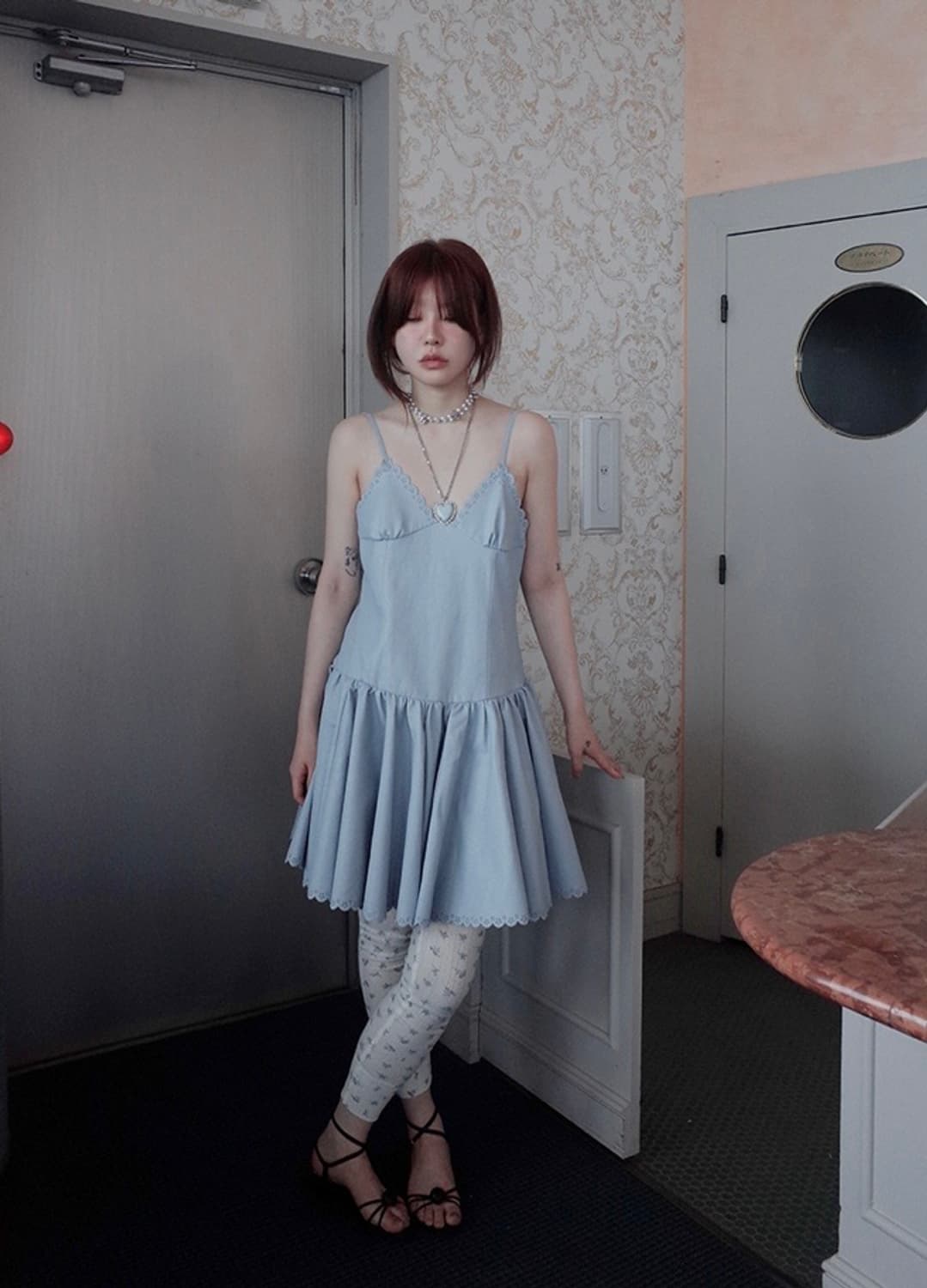 프레클 레이스 레더 드레스 상품이미지1