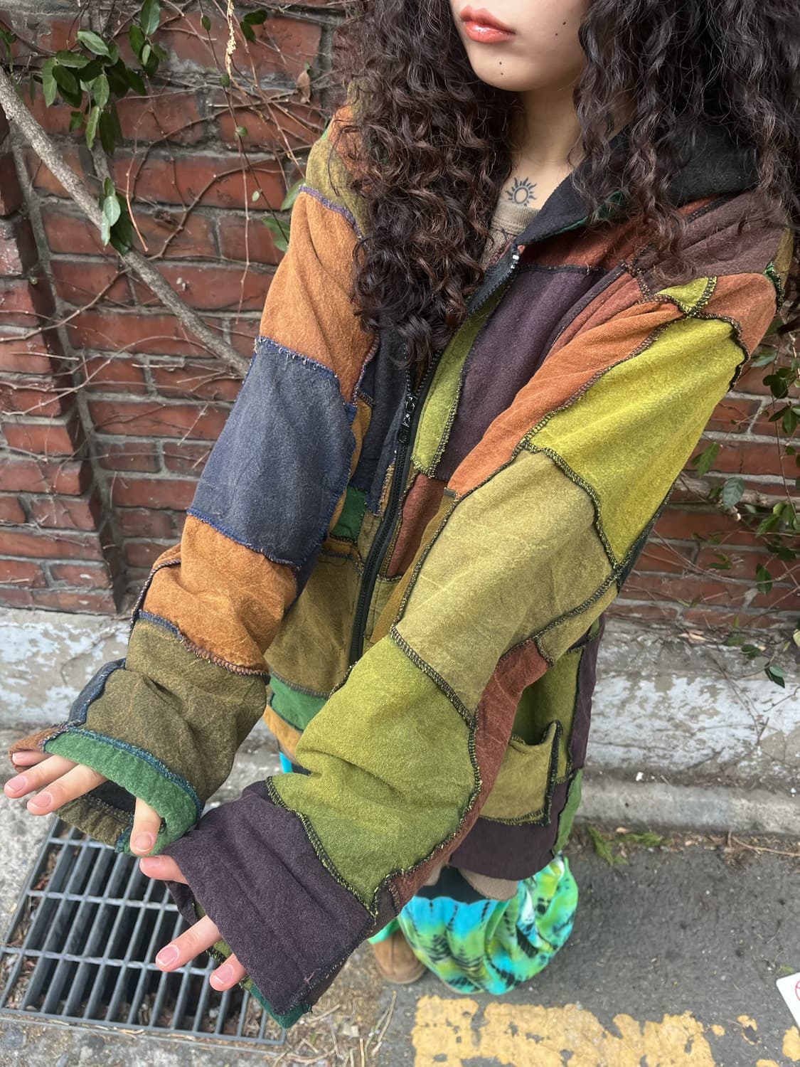 히피 패치워크 후드 집업 아우터 상품이미지4