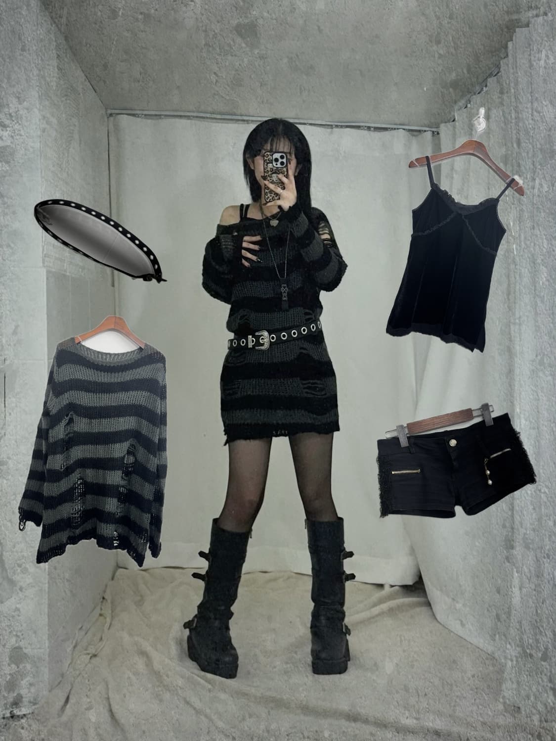 그런지 데미지 펑크 스트라이프단가라 코디세트 상품이미지1