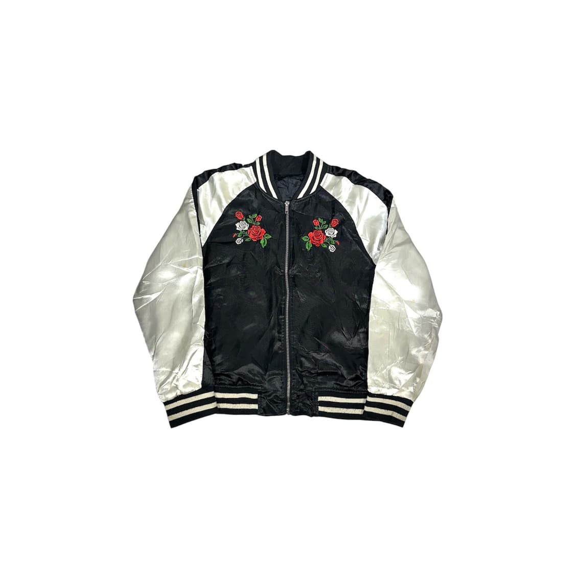 일본 빈티지 꽃 자수 스카잔 화이트 블랙 크롭 자켓 M 상품이미지4