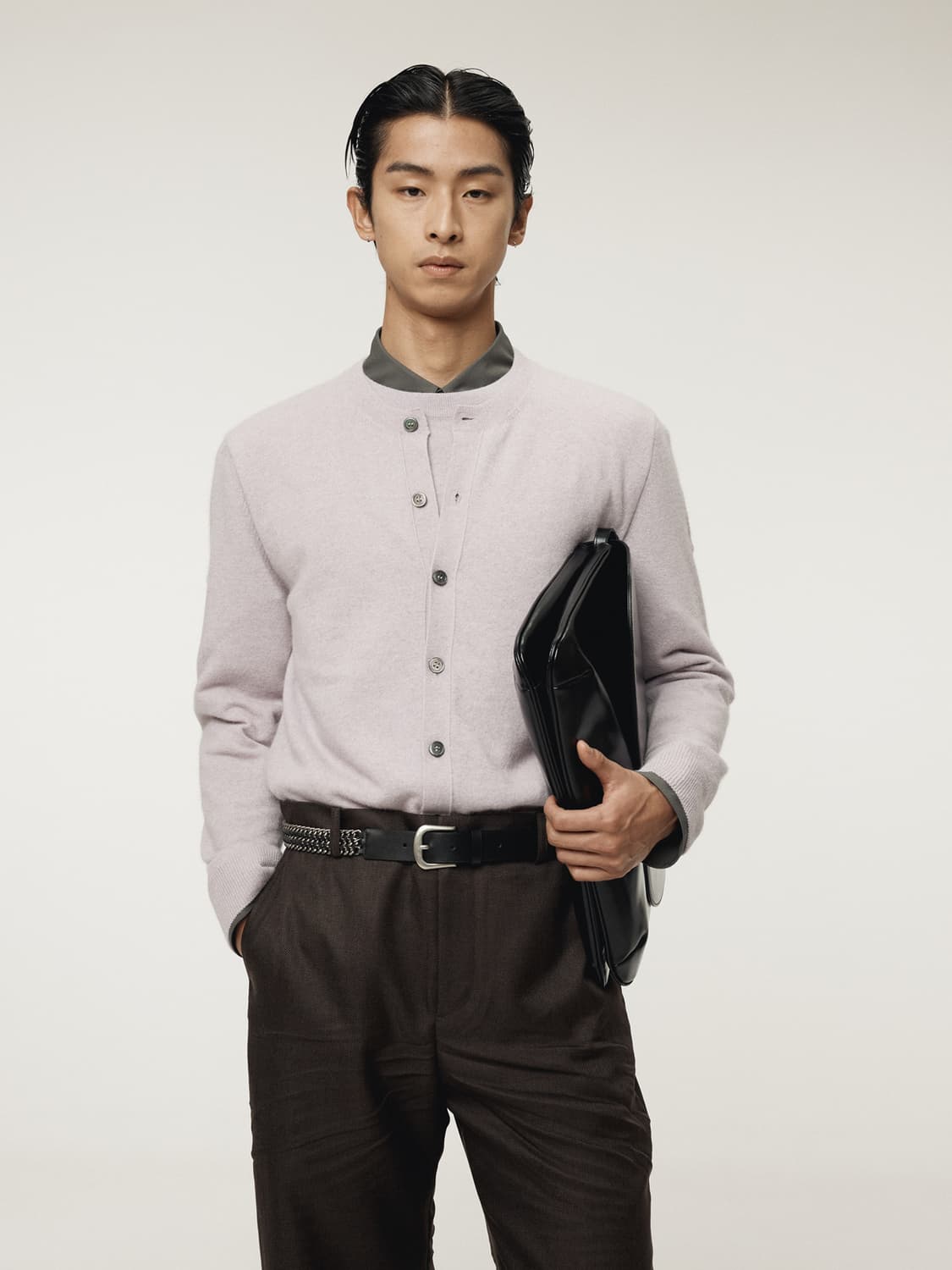 렉토 25FW 크루넥 레이어드 가디건 니트 라벤더 상품이미지2