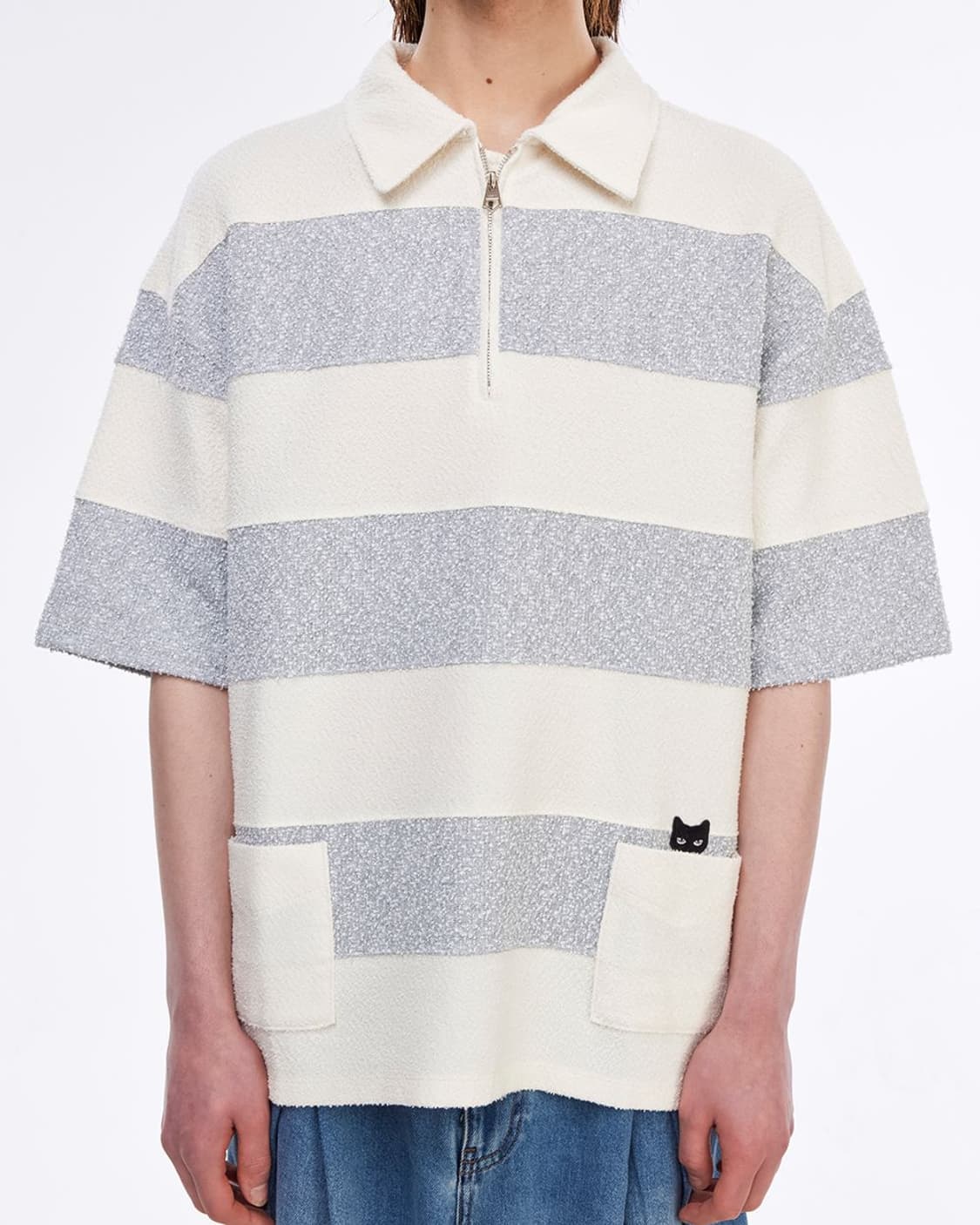 송지오 지제로 트위드 스트라이프 카라 티셔츠 XL 상품이미지2