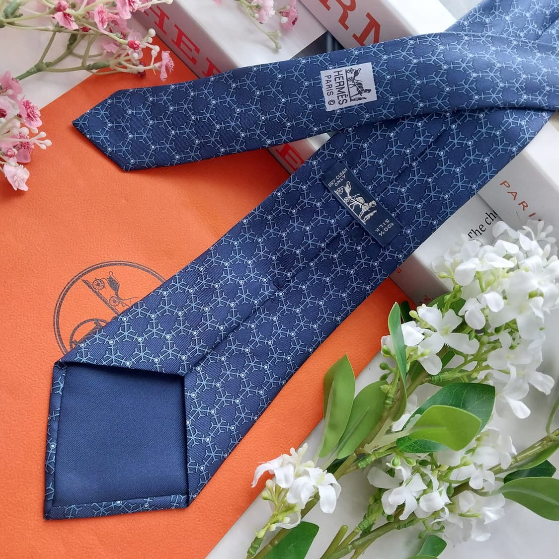 에르메스 실크 네이비 패턴 넥타이 9cm B등급 K2444 상품이미지4
