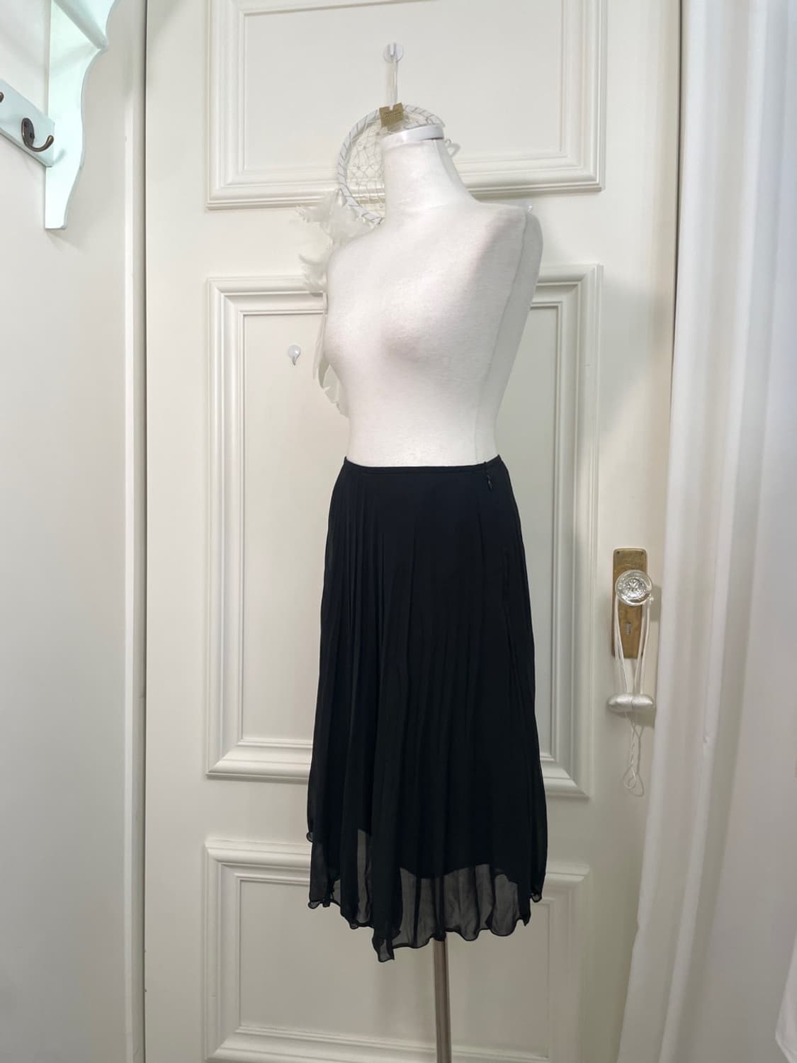 black basic pleats chiffon midi skirt 상품이미지2
