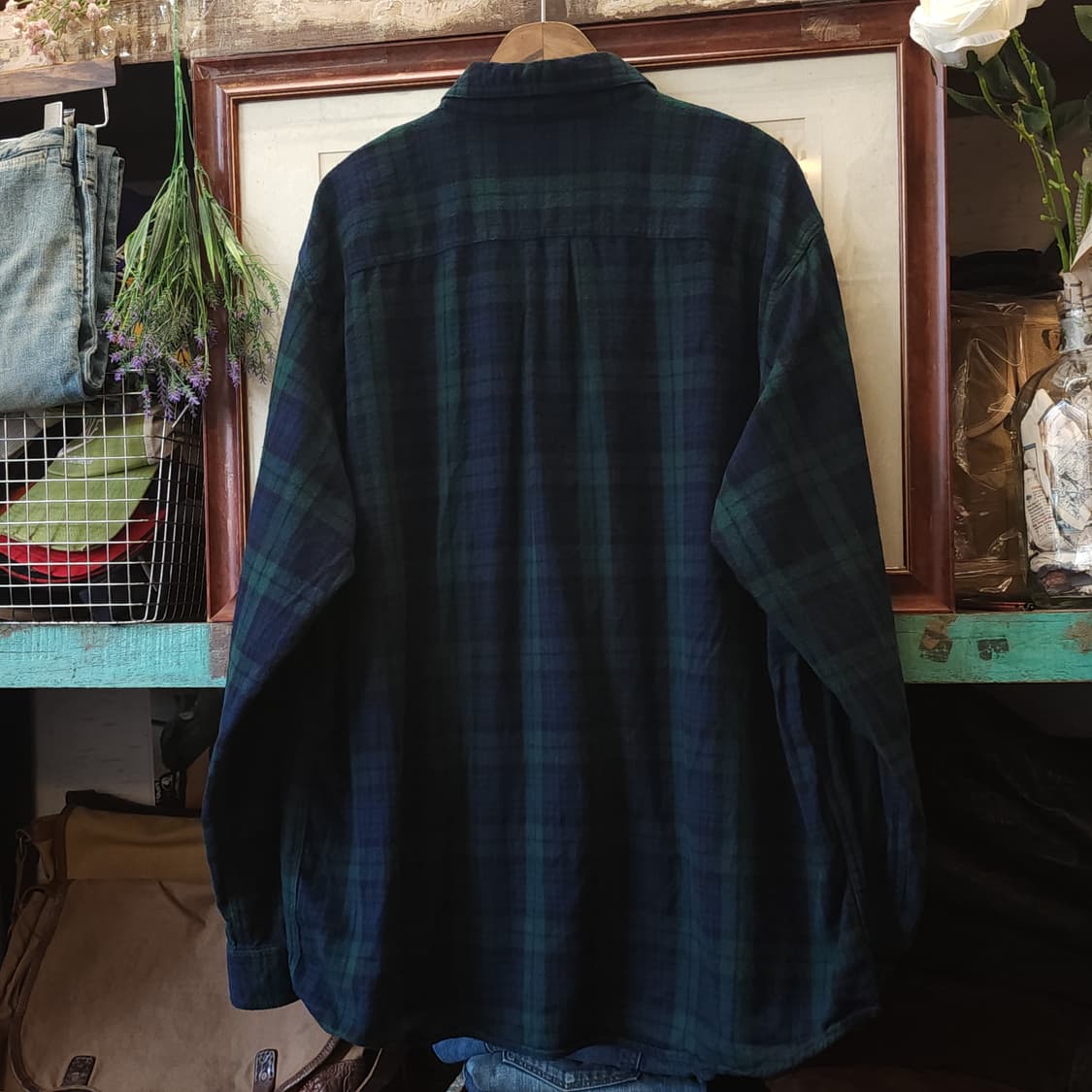 90s 엘엘빈 체크셔츠 플란넬 셔츠 헤비코튼 워크셔츠 블랙워치 패턴 xl 상품이미지4