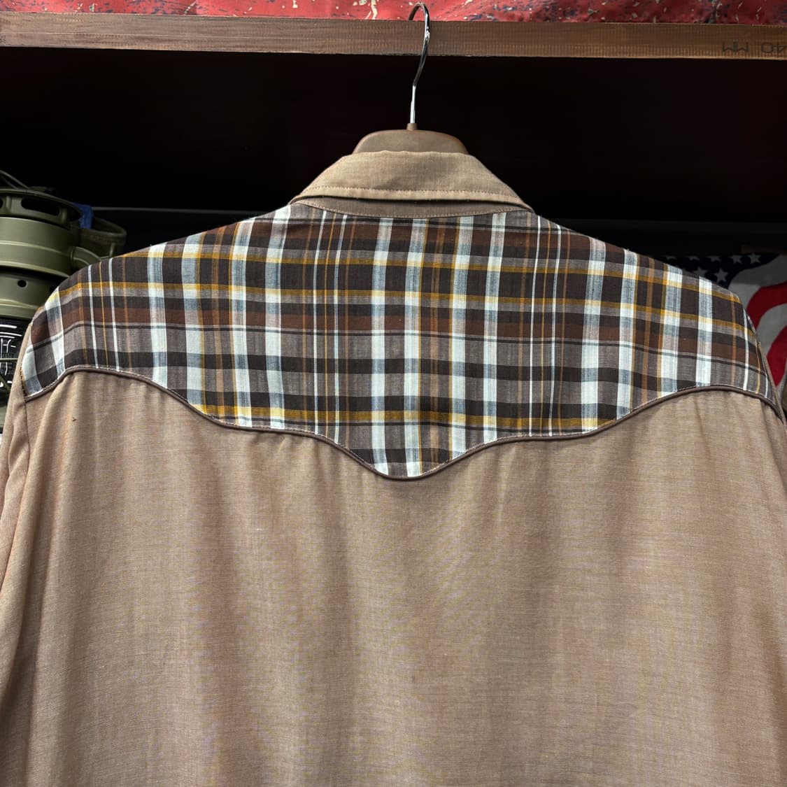 70s Sears 시어스 타탄체크 숄더패드 요크컷 웨스턴 셔츠 N596 상품이미지7