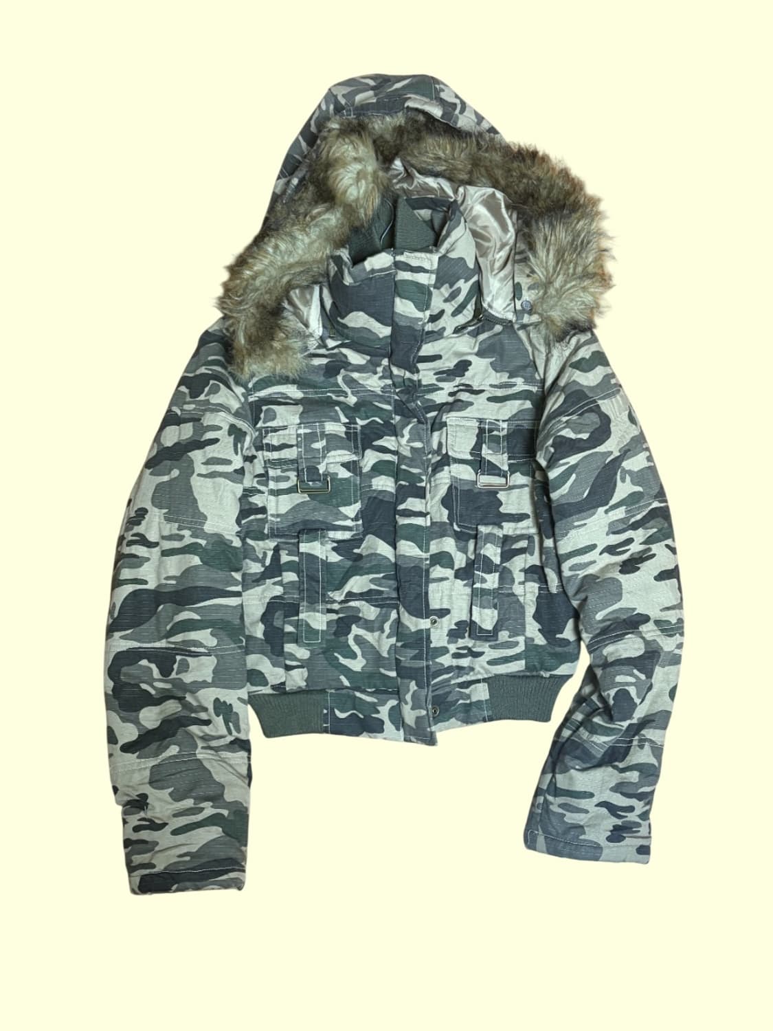 오네 갸루 카모/밀리터리 후드 퍼 크롭 패딩 상품이미지1