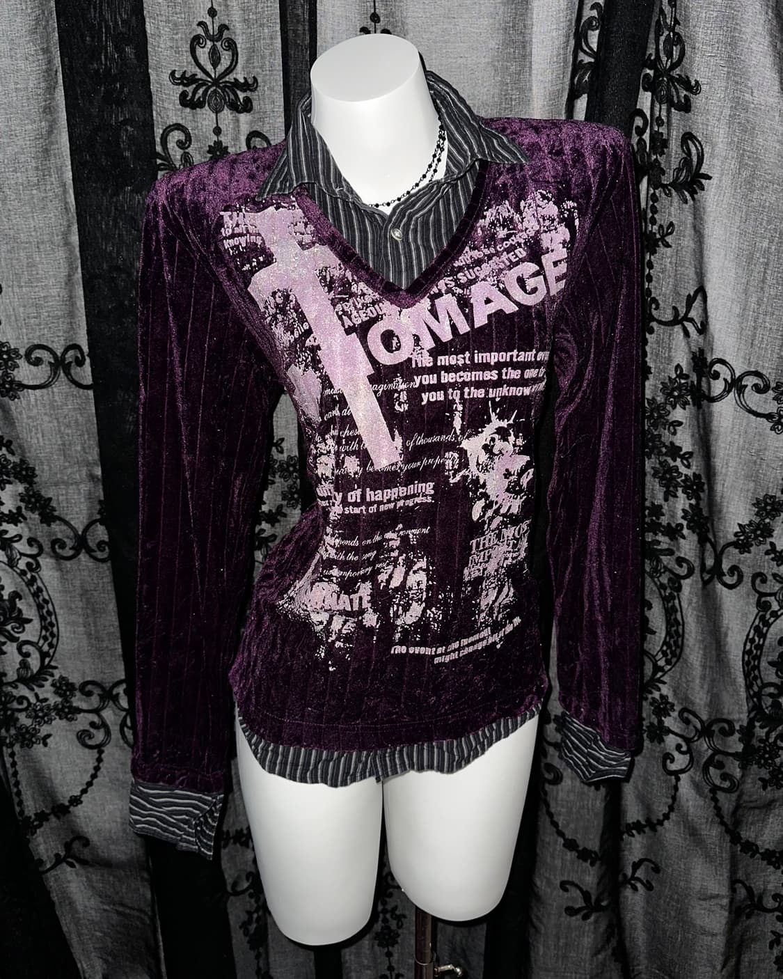 Shirt-layered Velvet Long-sleeve 상품이미지2