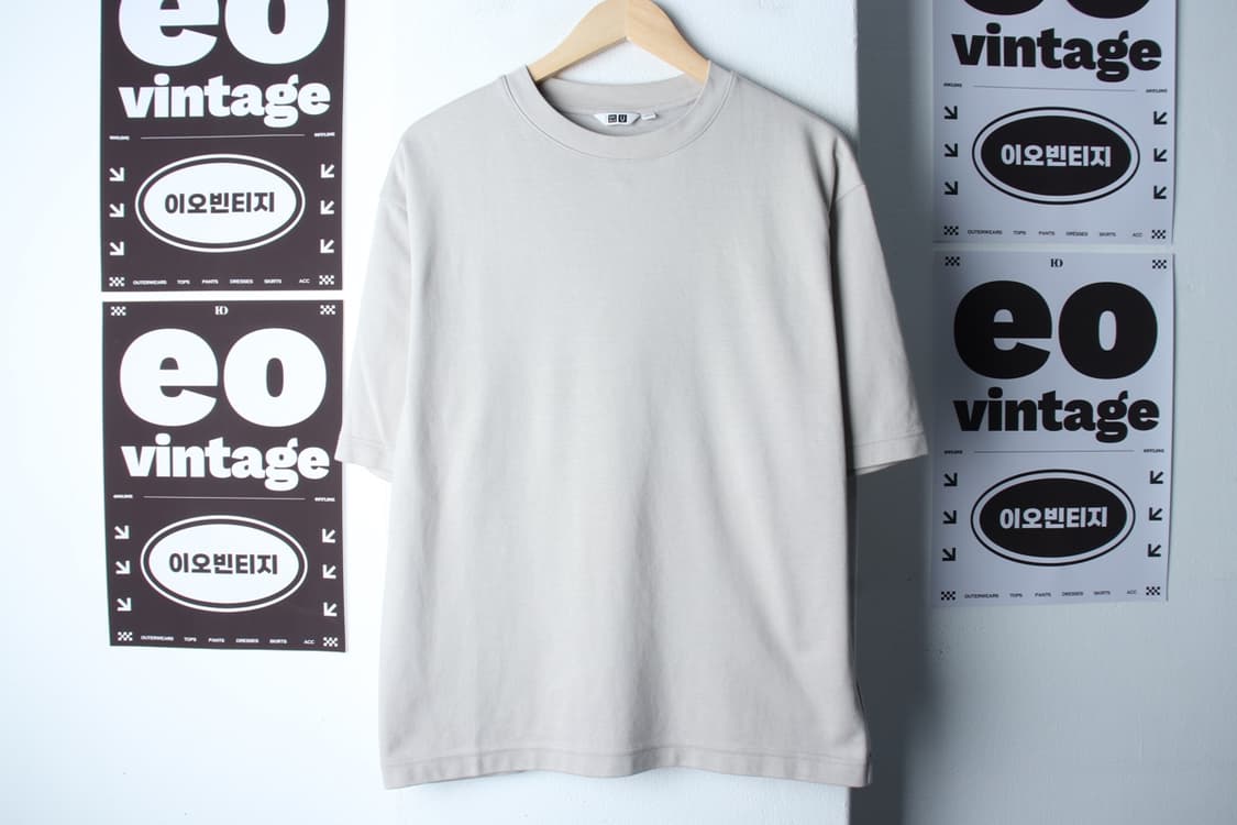 (L-XL) 유니클로 반팔 티셔츠 U라인 라이트그레이 무지-H32480 상품이미지2