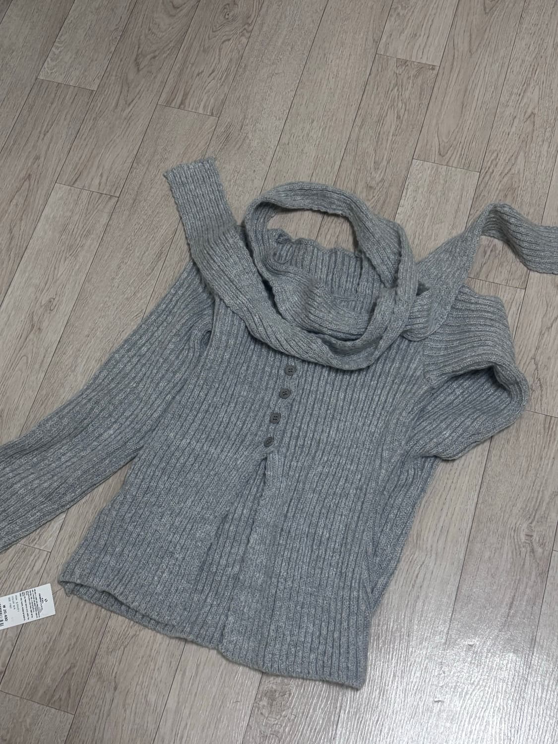 새상품) 스퀘어넥 밑단트임 스카프 골지니트 투피스 클럽룩 글래머 허리소멸 상품이미지2