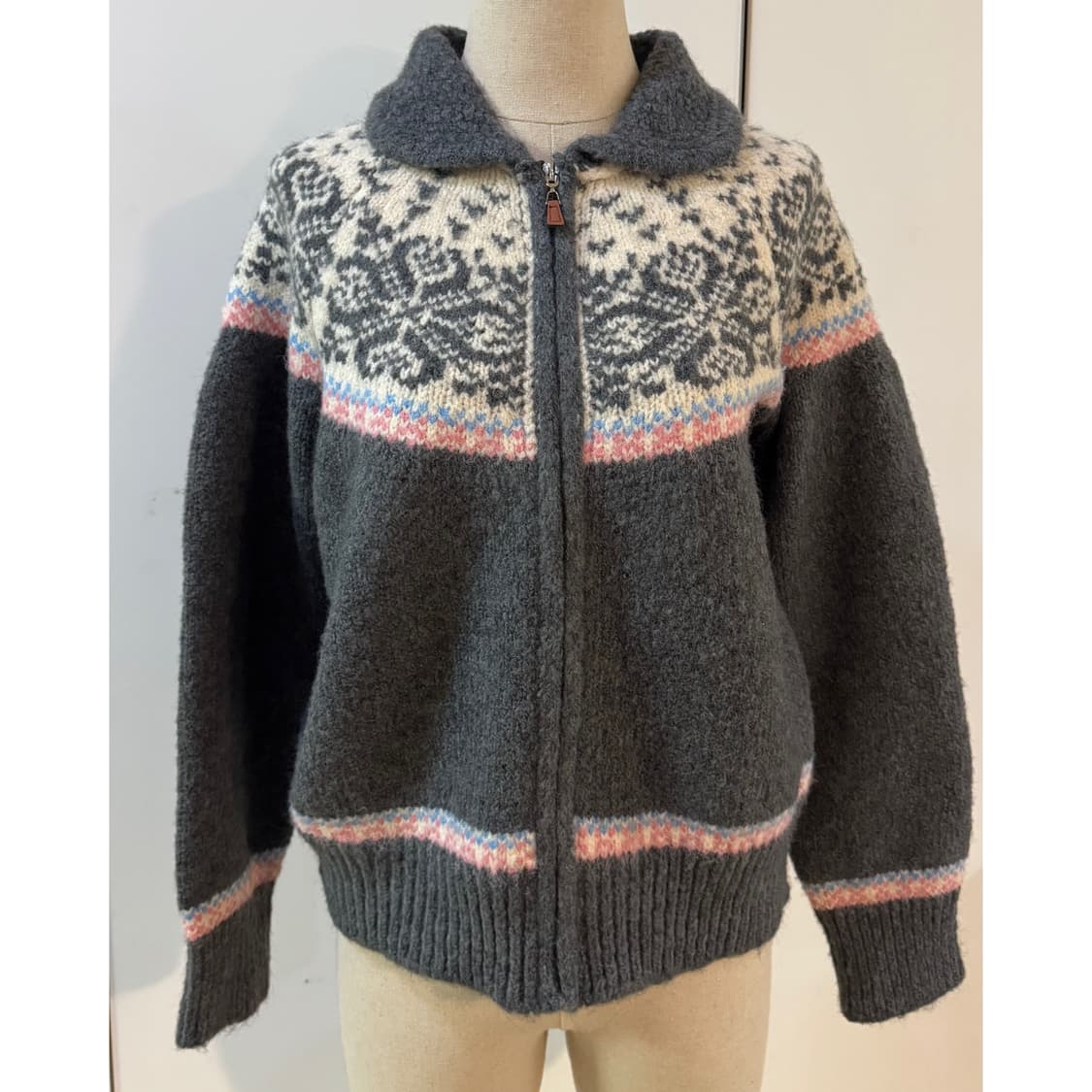 노르딕 패턴 울 니트 가디건 그레이  상품이미지1