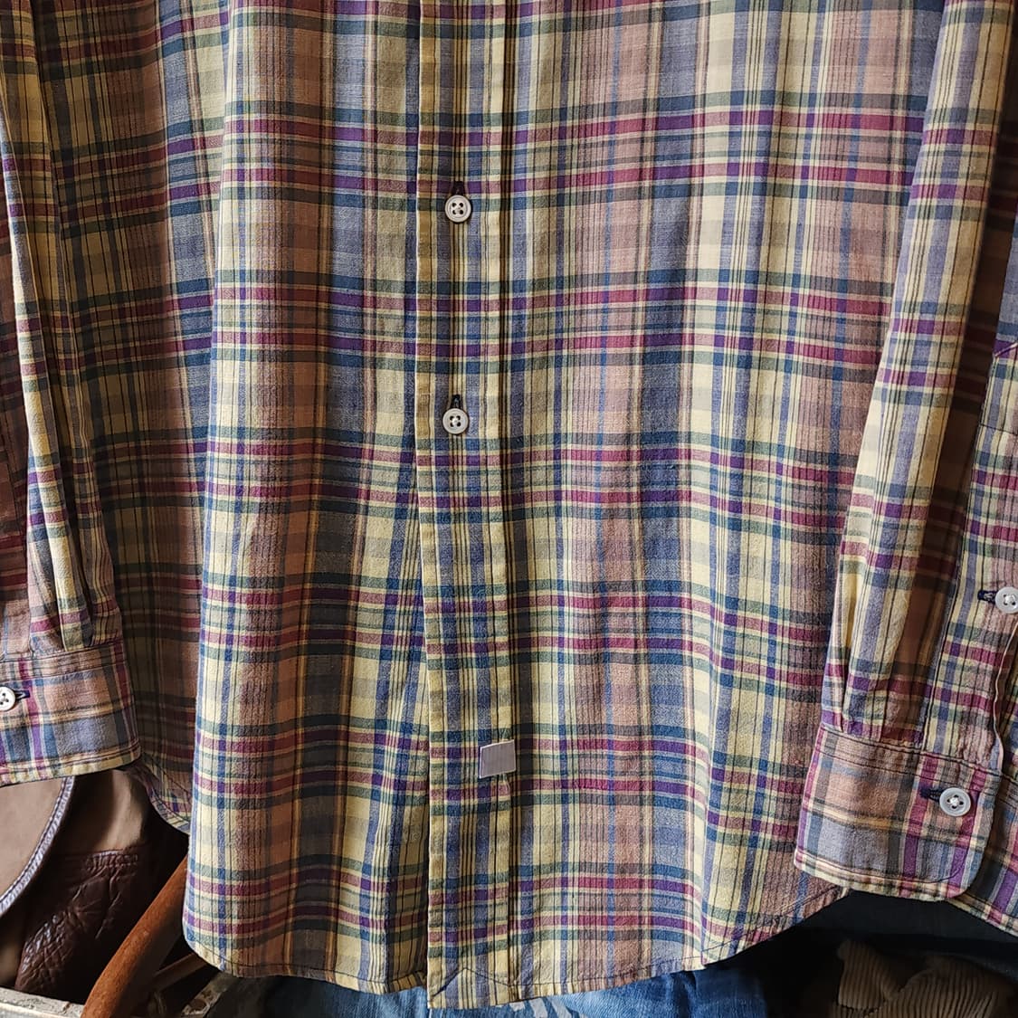 90s 폴로 마드라스 코튼 아메리칸 플란넬 체크셔츠 옐로우 L 상품이미지8