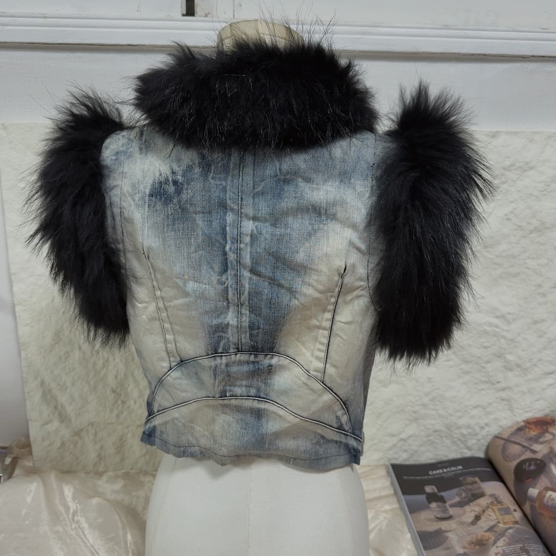 빈티지 라쿤퍼 워싱 데님 조끼 베스트 상품이미지3