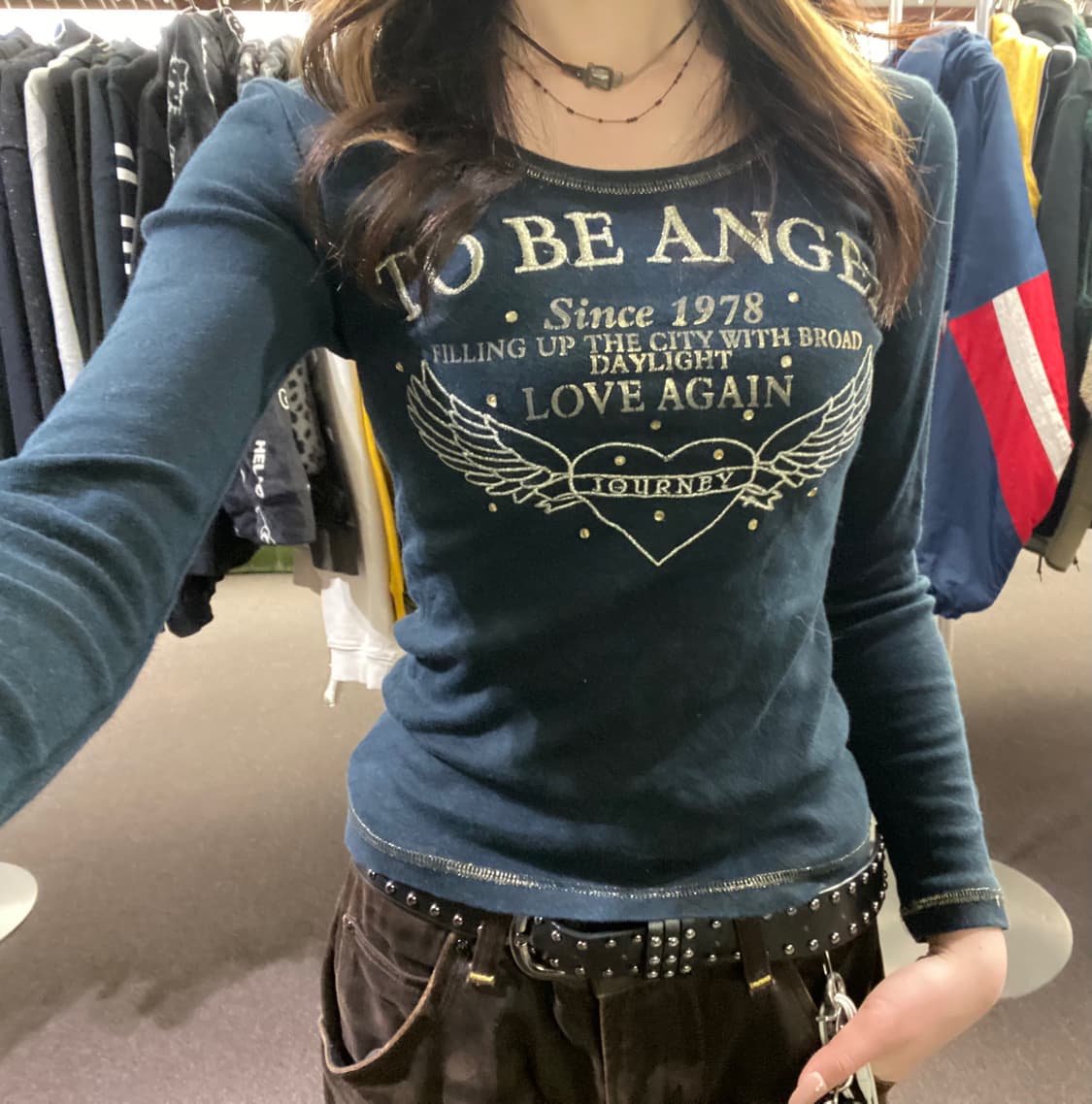 M)Japanese vintage 여성 자수 레터링 롱슬리브 상품이미지1