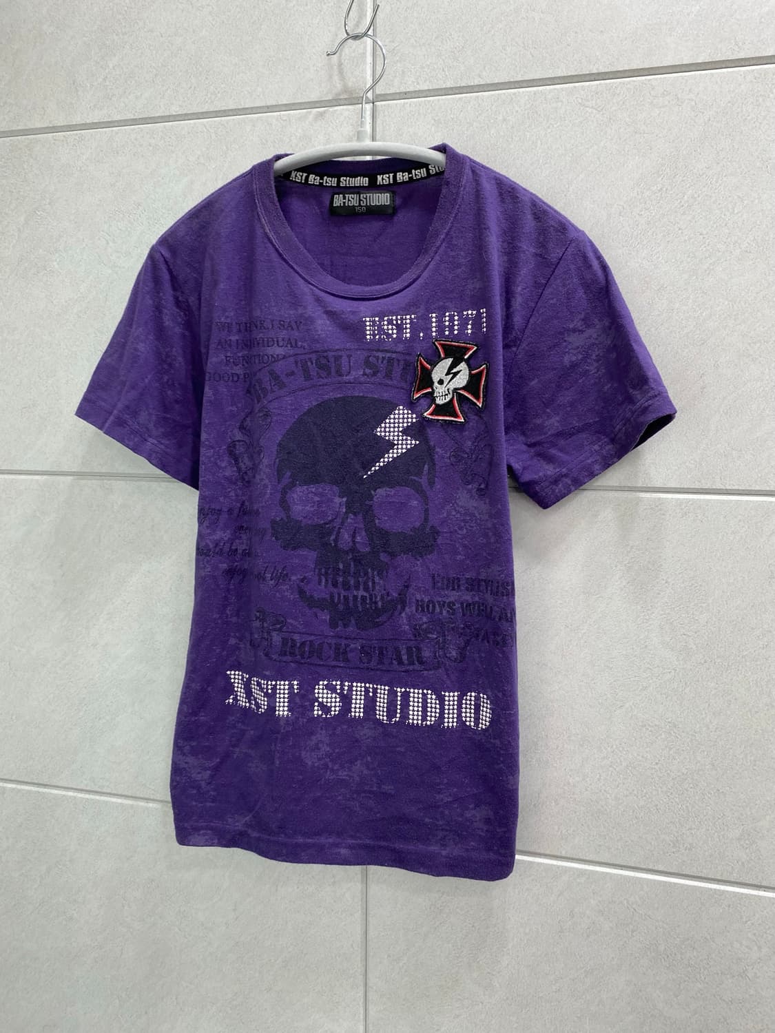 [BA-TSU]Skull Print Punk Purple Tee 상품이미지2