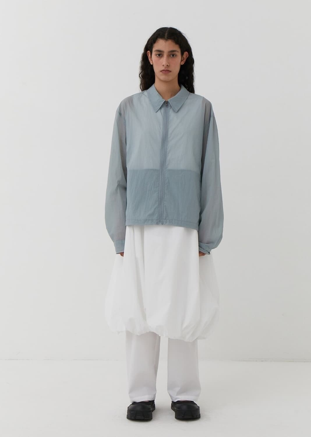 아모멘토 시어 집업 셔츠 블루그레이 상품이미지3