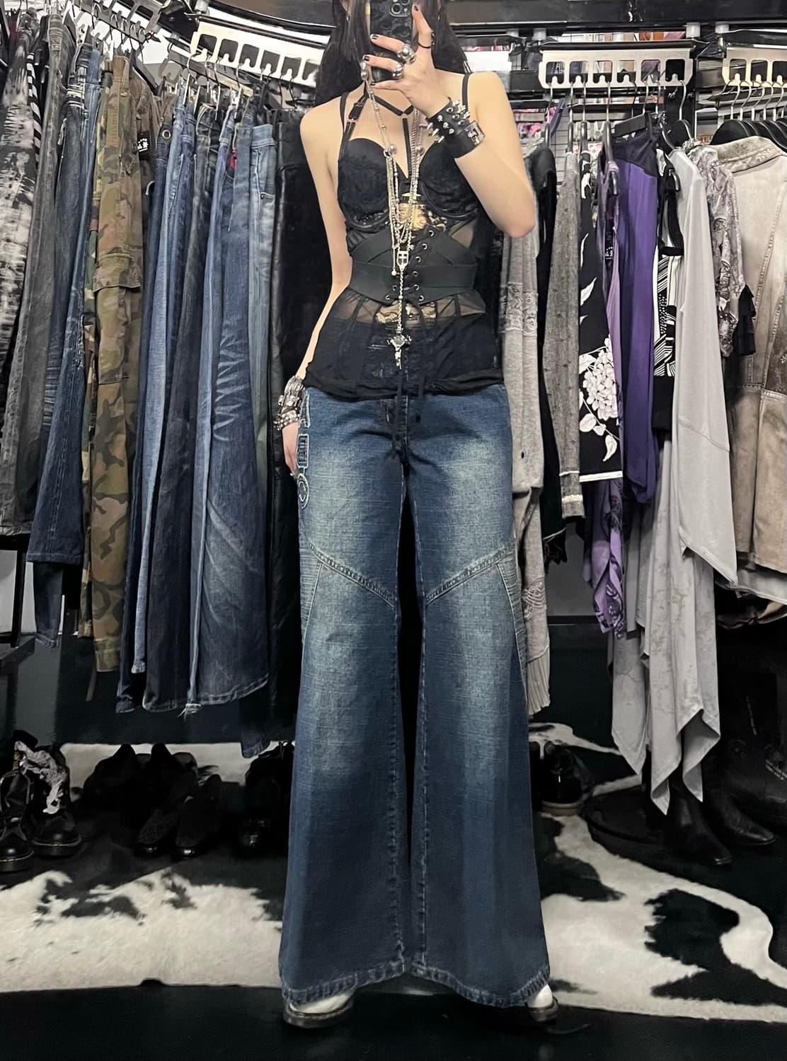 리우지준 ABC 자수 부츠컷 팬츠 상품이미지1