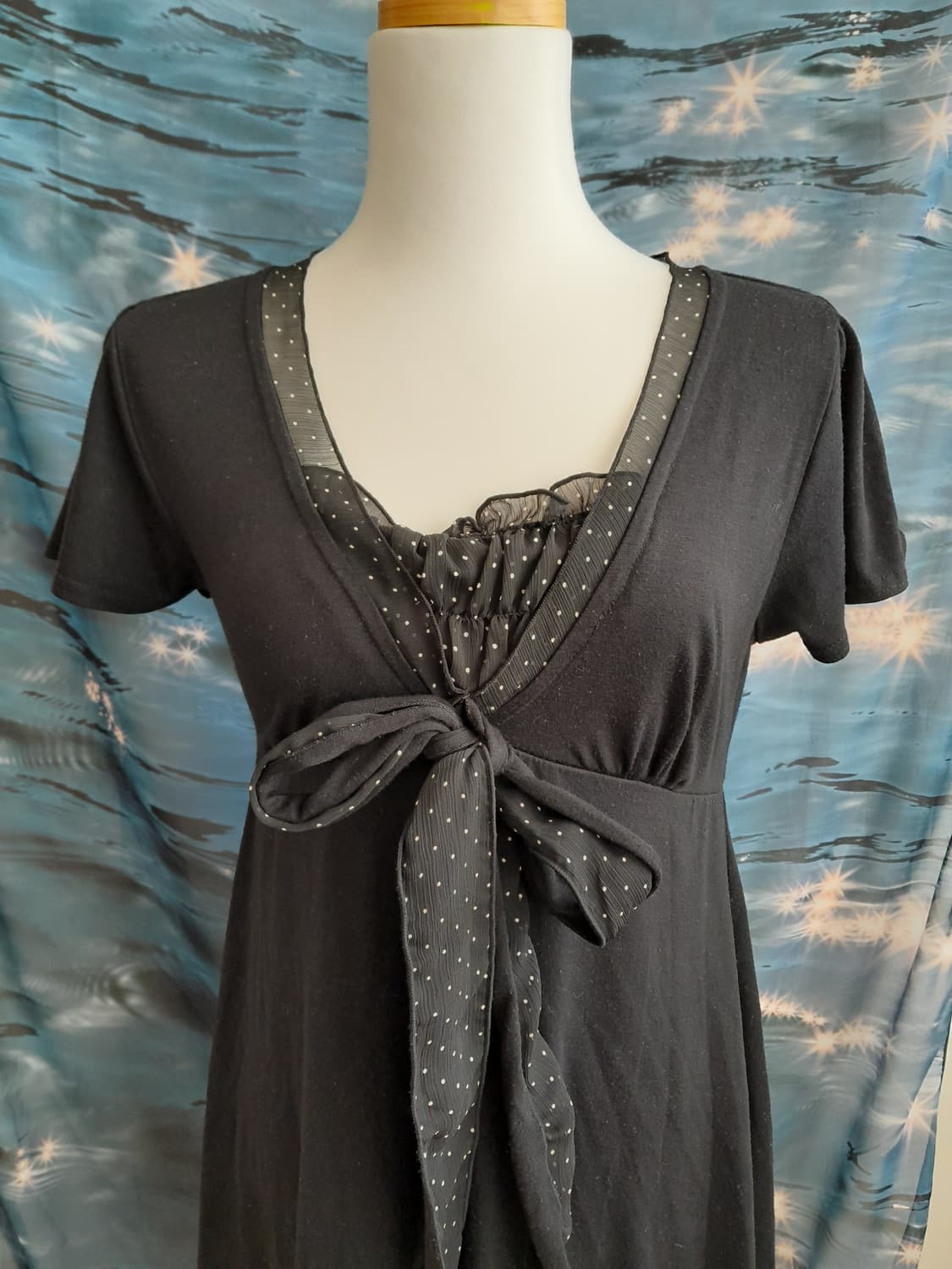 도트 리본 브이넥 반팔 원피스 상품이미지2