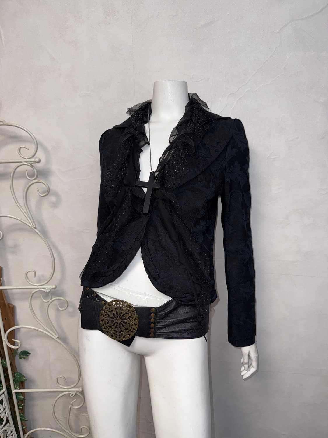 Black oriental floral lace detail blazer 상품이미지5