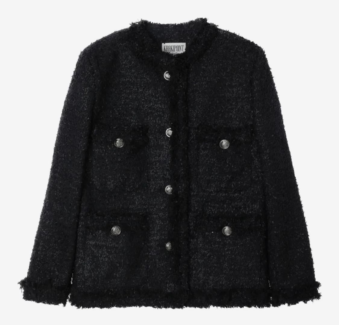 카키포인트 오버핏 엔티크 앤티크 블랙 롱 트위드 자켓 상품이미지3