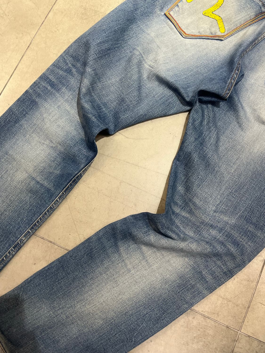 Evisu jeans 무지개 스티치 빈티지 워싱 와이드 데님 팬츠 상품이미지9