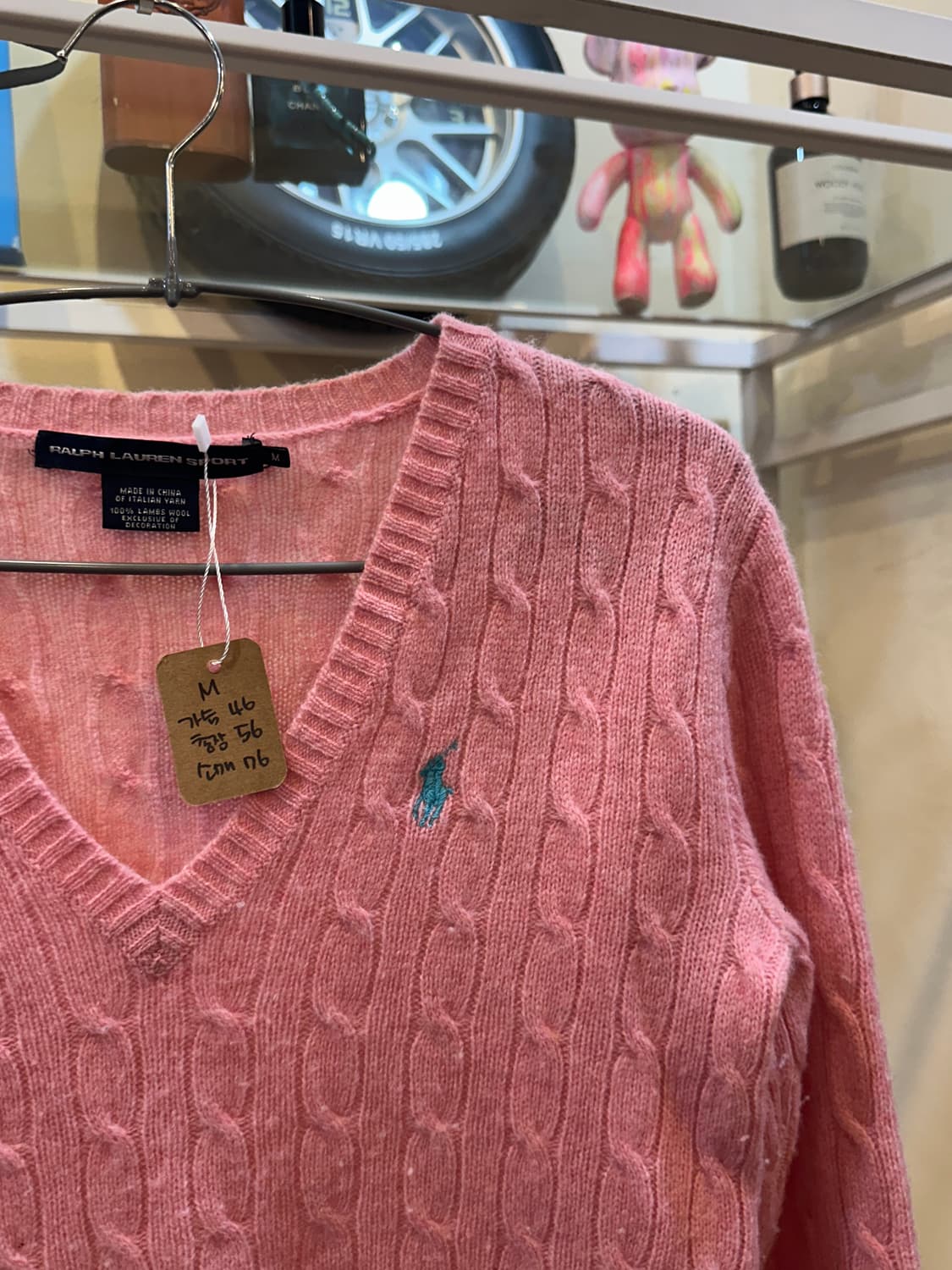 폴로 랄프로렌 케이블 니트 브이넥 스웨터 핑크 M 상품이미지2