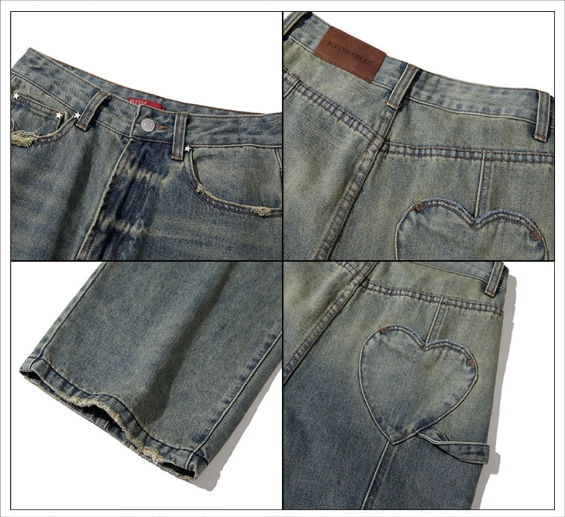 비터셀즈 하트 포켓 데미지 데님 - 빈티지 블루 상품이미지8