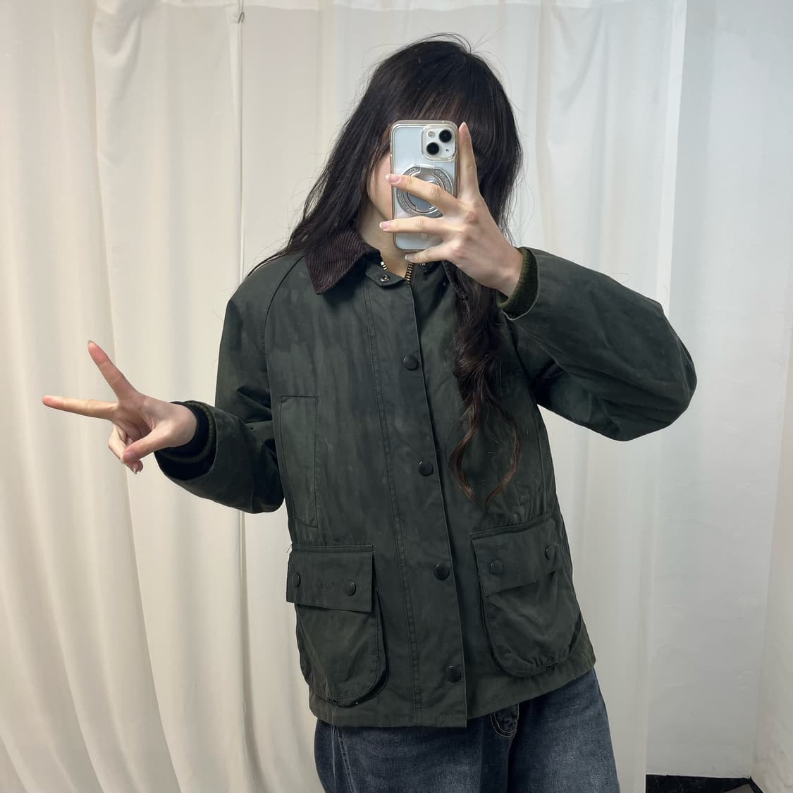 Barbour Khaki Waxed Jacket 상품이미지2