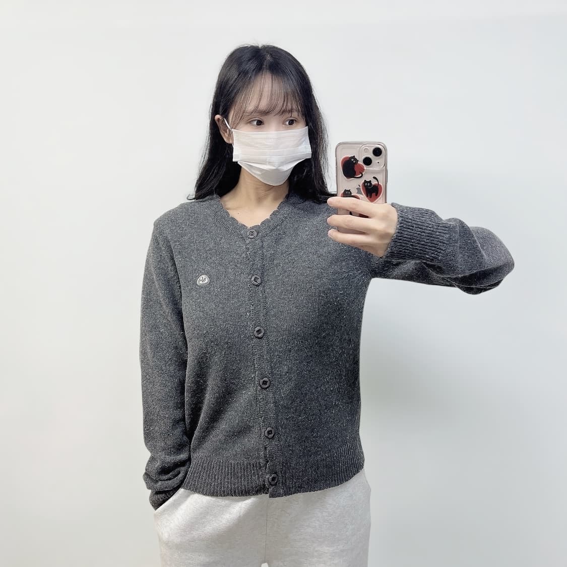 코이세이오 플라워 버튼 가디건 그레이 상품이미지1