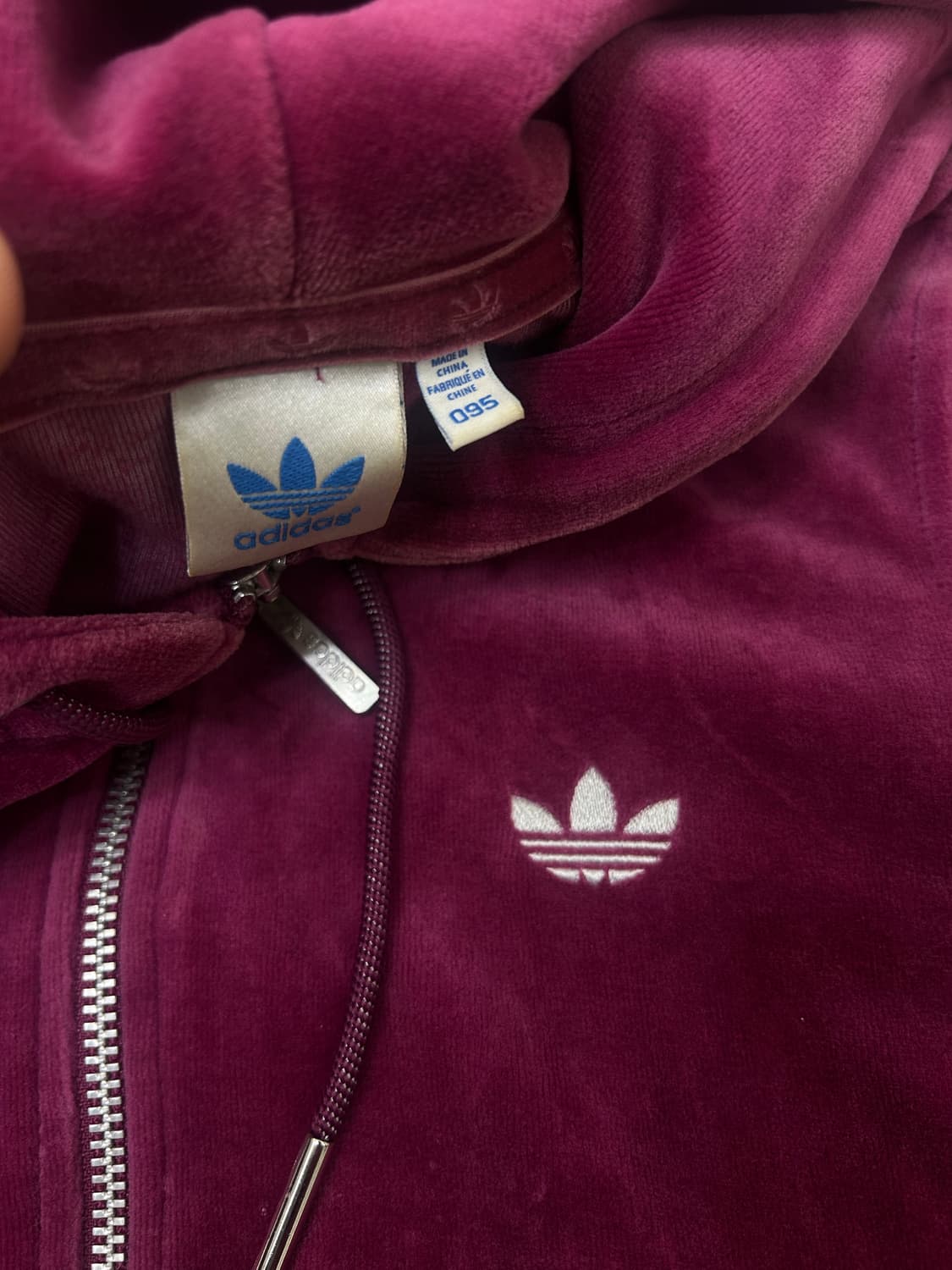 [M]아디다스 벨루어 후드집업/버건디 상품이미지5