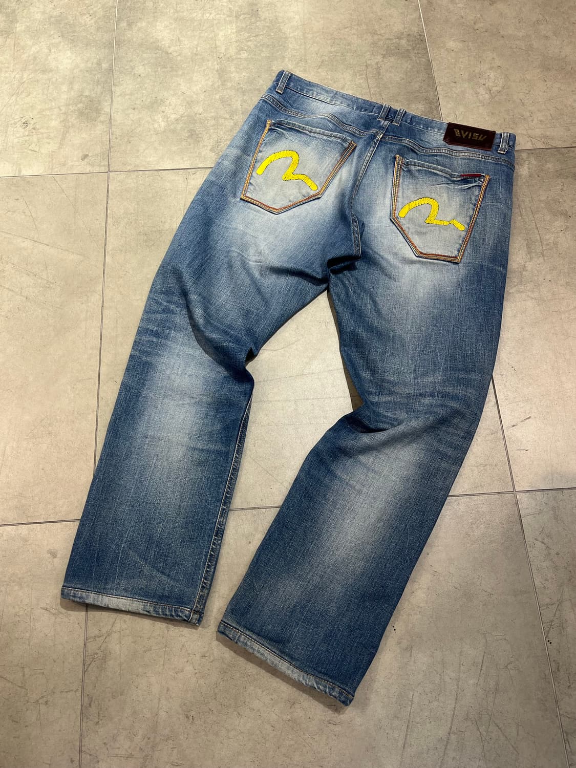 Evisu jeans 무지개 스티치 빈티지 워싱 와이드 데님 팬츠 상품이미지7