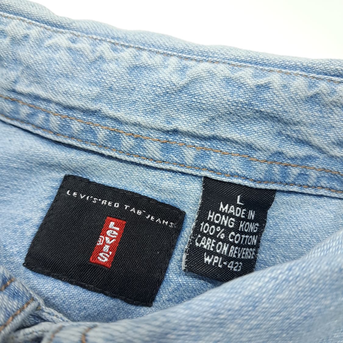 CL455 L 리바이스 90s 홍콩판 코튼 라이트워싱 데님셔츠 남방 상품이미지4