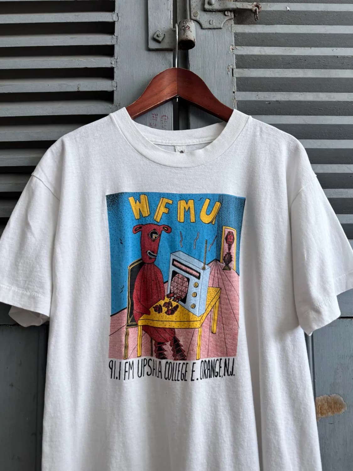 [M]90's USA 빈티지 WFMU 카툰 프린팅 티셔츠 상품이미지1