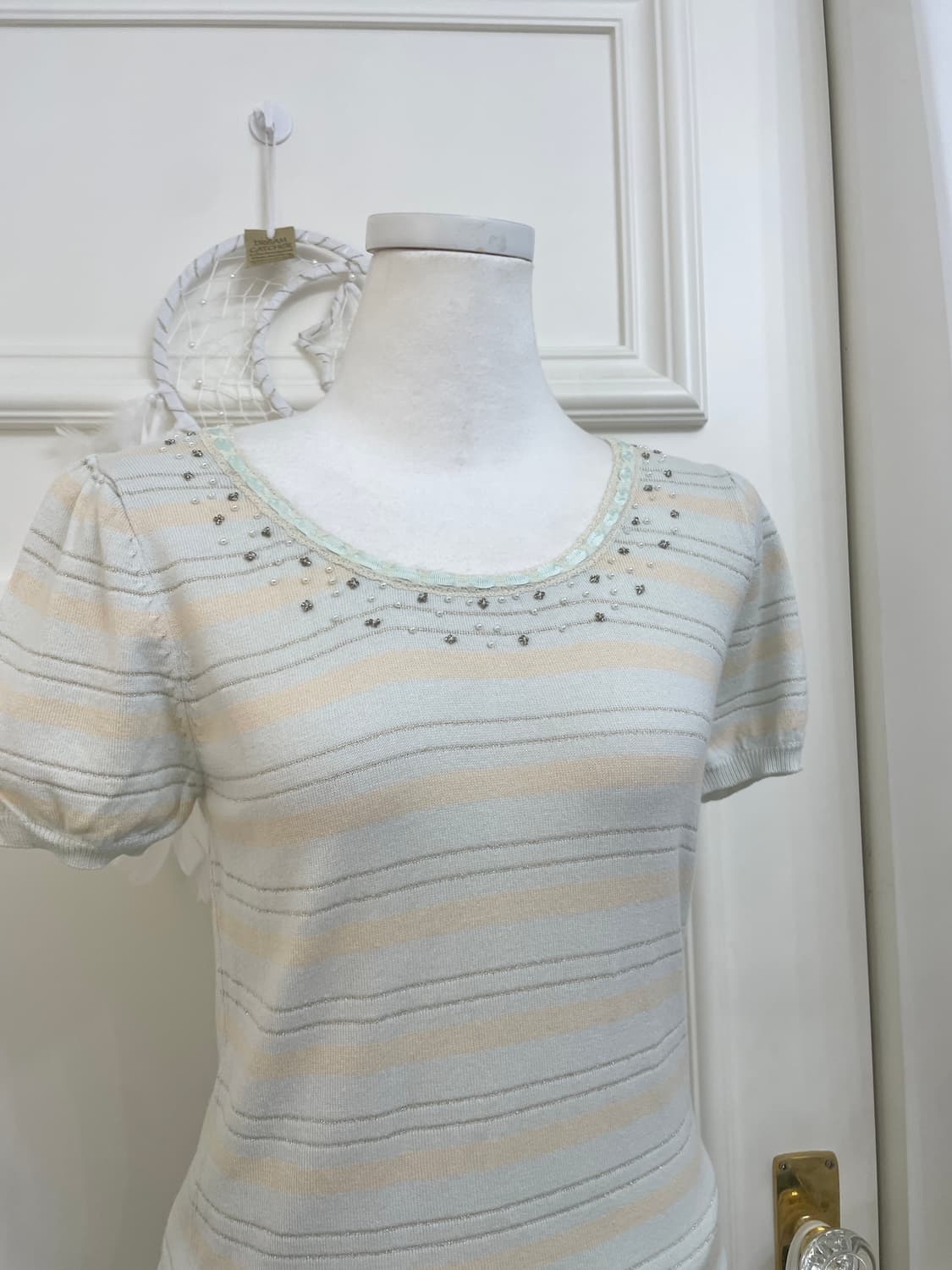 mint beige silver line puff lovely top 상품이미지5