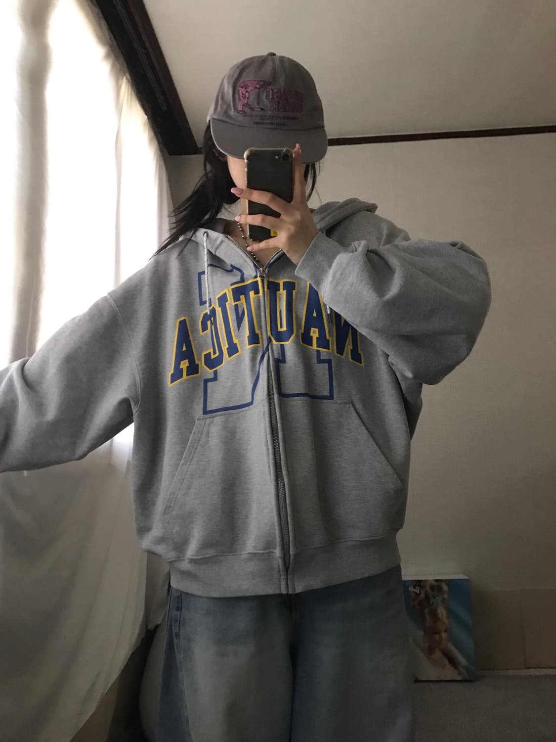 노티카 그레이 오버핏 후드집업 상품이미지1