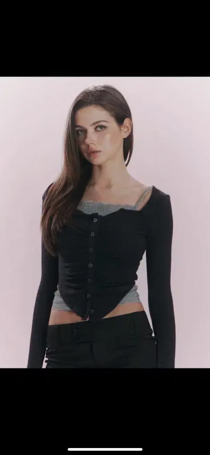 플리즈노팔로우 플노팔 카야 버튼 롱 슬리브 탑 멜란지 차콜 상품이미지1