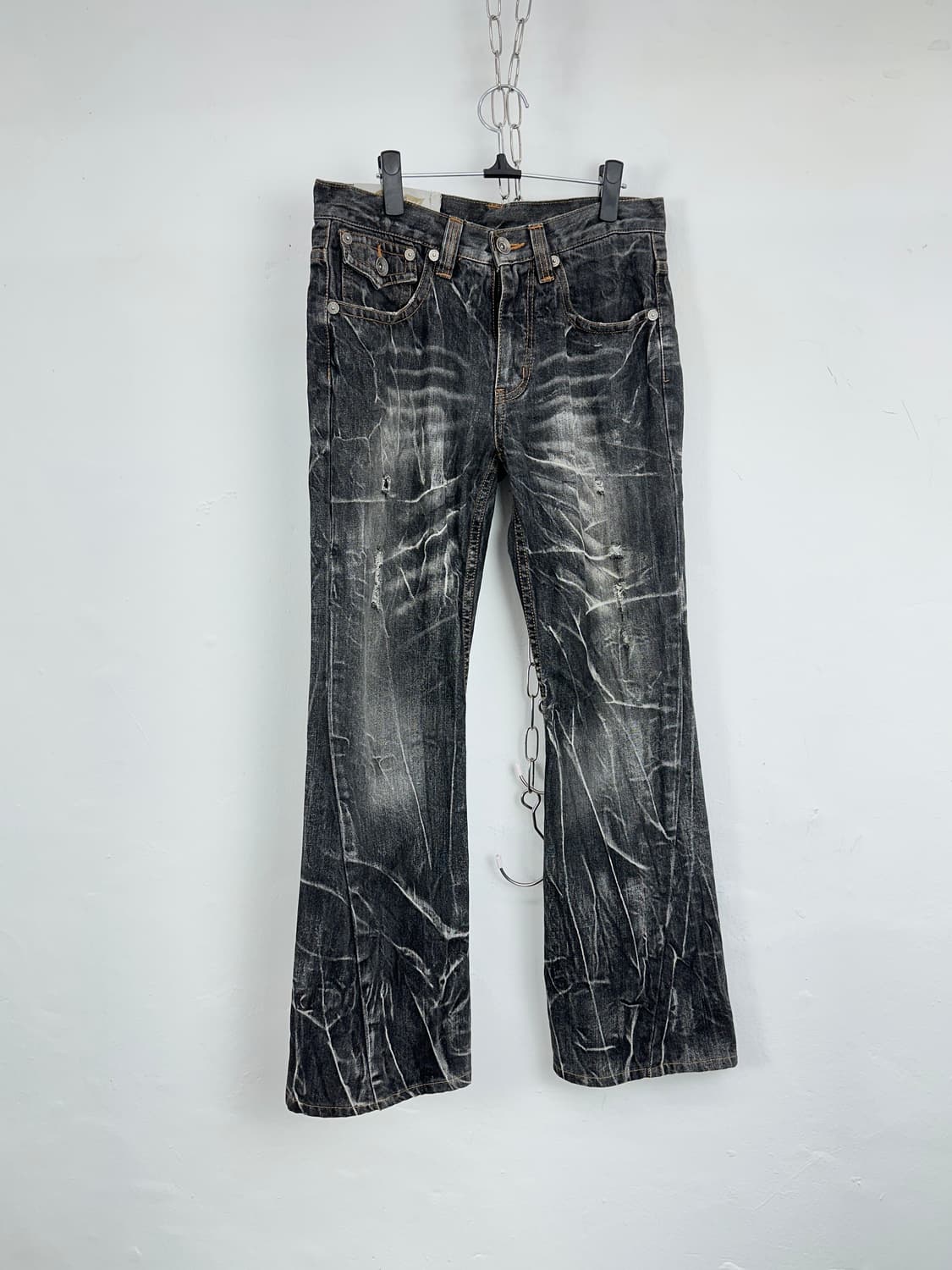 Distressed Acid-Wash Grunge Flare Denim 상품이미지1