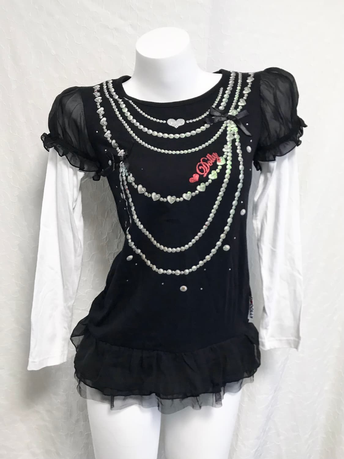 빈티지 갸루 레이어드 프릴 퍼프 롱슬리브 탑 상품이미지1