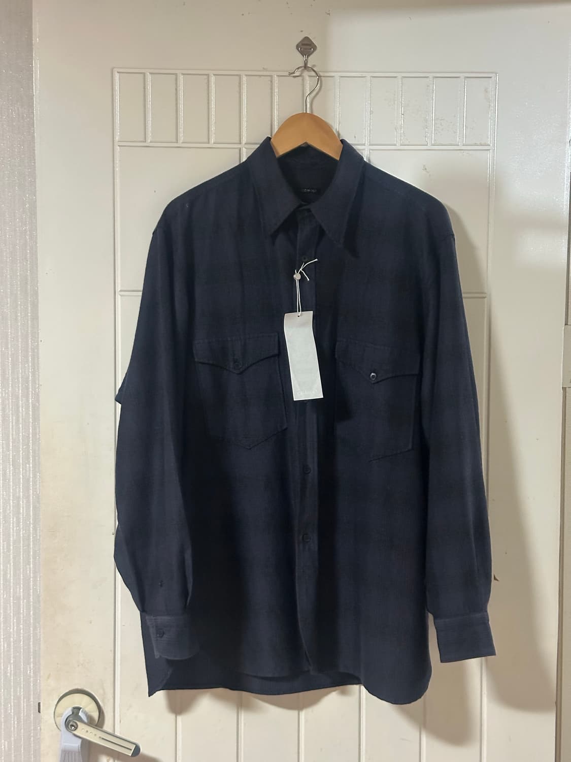 코모리 울실크 체크 셔츠 (navy, 3) 상품이미지1