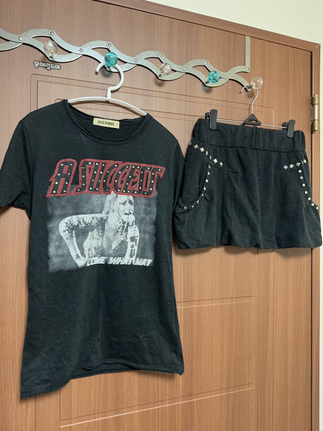 공겜여주 일본 빈티지 y2k 락 펑크 프린팅 티셔츠 벌룬 큐빅 스커트 상품이미지1