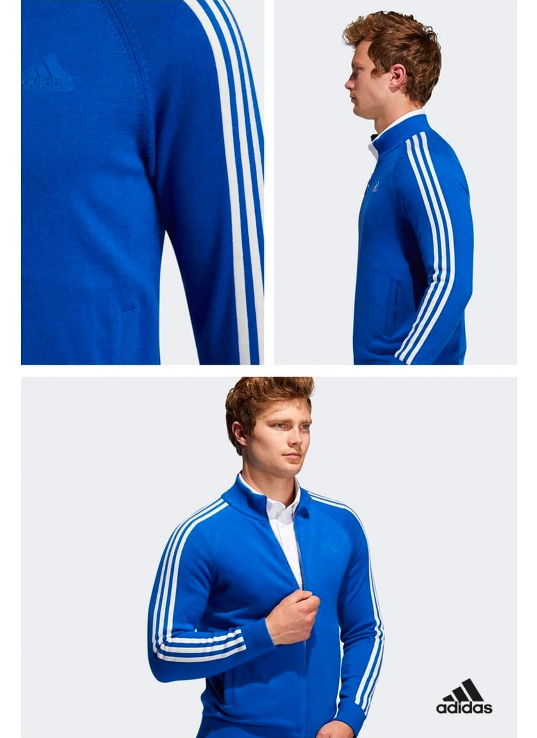 XL) 아디다스 골프 블루 삼선 니트 가디건 자켓 상품이미지3