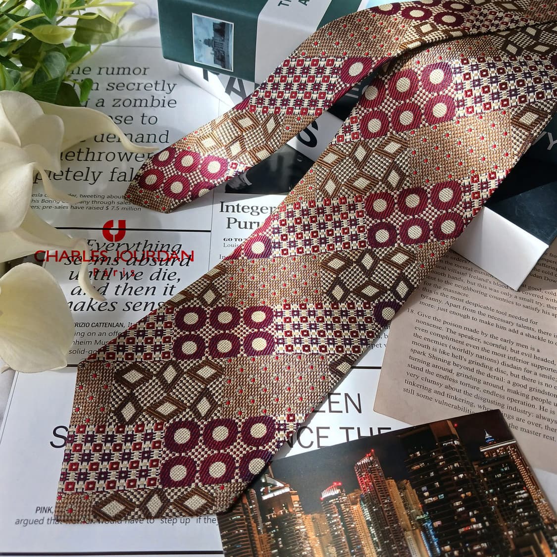 샤를 주르당 실크 브라운 패턴 넥타이 9.7cm A+등급 E798 상품이미지10