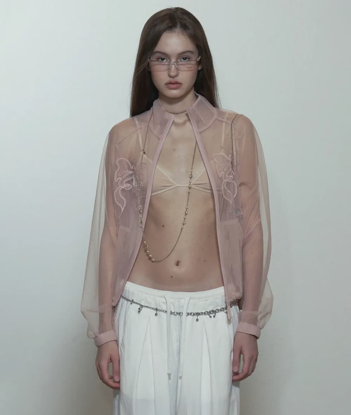 (새상품) 스컬프터 메쉬 쉬어 집업 시스루 리본 바람막이 상품이미지2