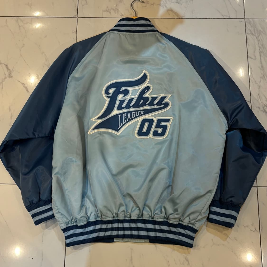 후부 백로고 올드스쿨 바시티 자켓 배색 야구잠바 하늘색 상품이미지2