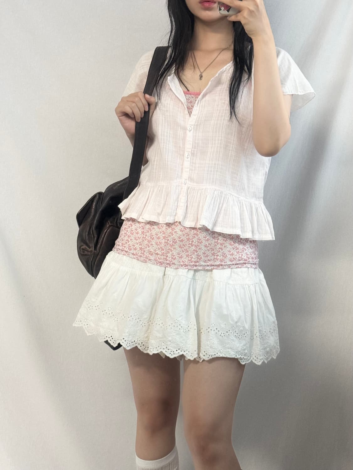 음각 체크 패턴 데일리 모리 자수 큐롯 3pcs SET 상품이미지2