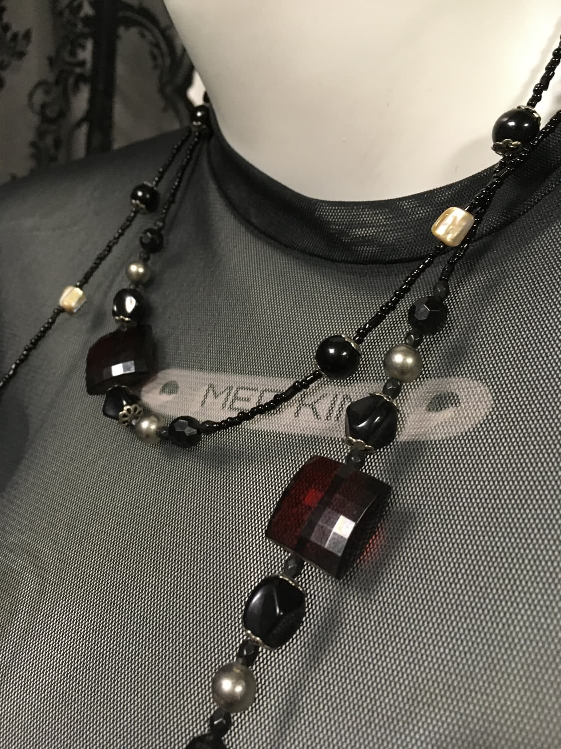 Vintage 블랙 와인 자개 비즈 롱 네크리스 목걸이 상품이미지10