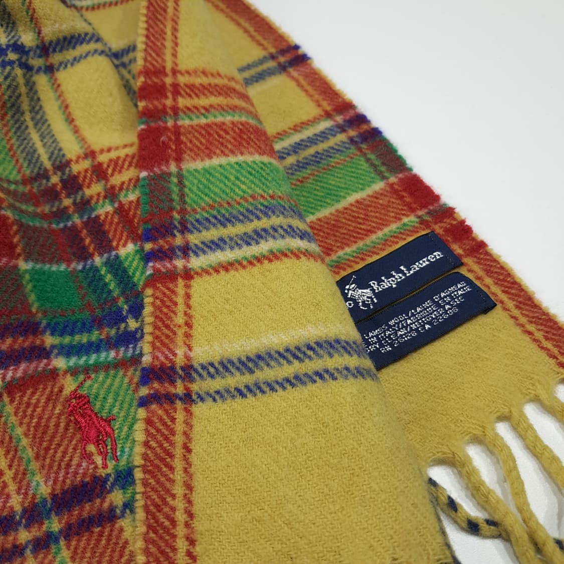MX574 폴로 90s 이태리판 램스울 타탄체크 옐로우 머플러 목도리 상품이미지6